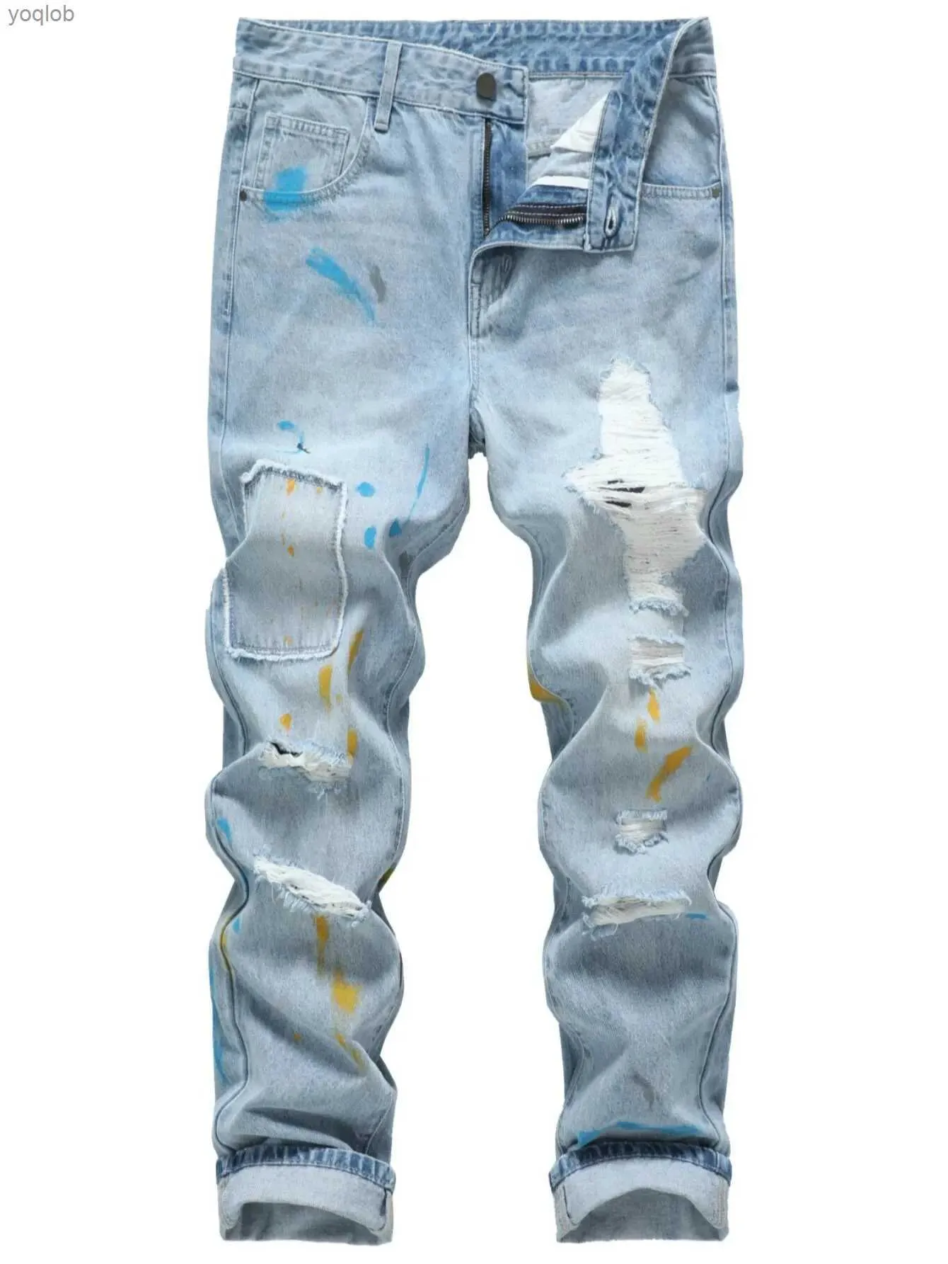 Мужские джинсы мужские ультратонкие сплоченные джинсовые джинсовые брюки с модным поясным пояс