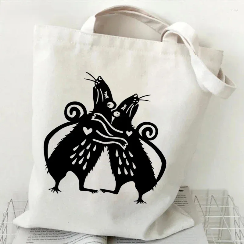 Totes Rat Women's Grocery Handbags Eco Reusable Shopping Bag Cartoon Animal Tote Bags Casual Fashion Women
