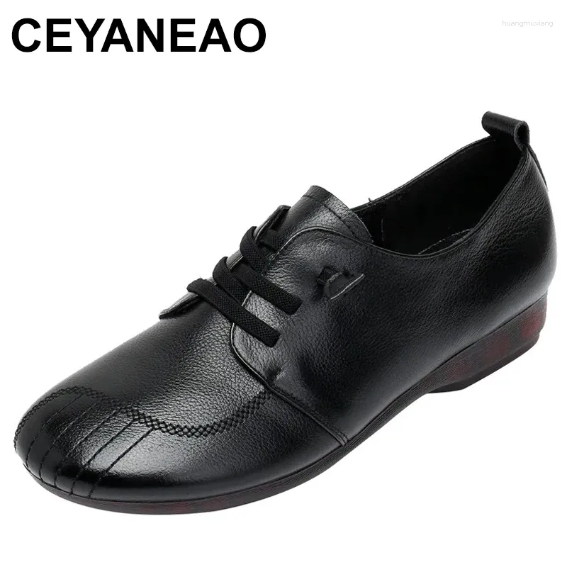 Casual Shoes Cowhide Black Leather Women's Spring Mother Soft Bottom Comfortable Oxfords