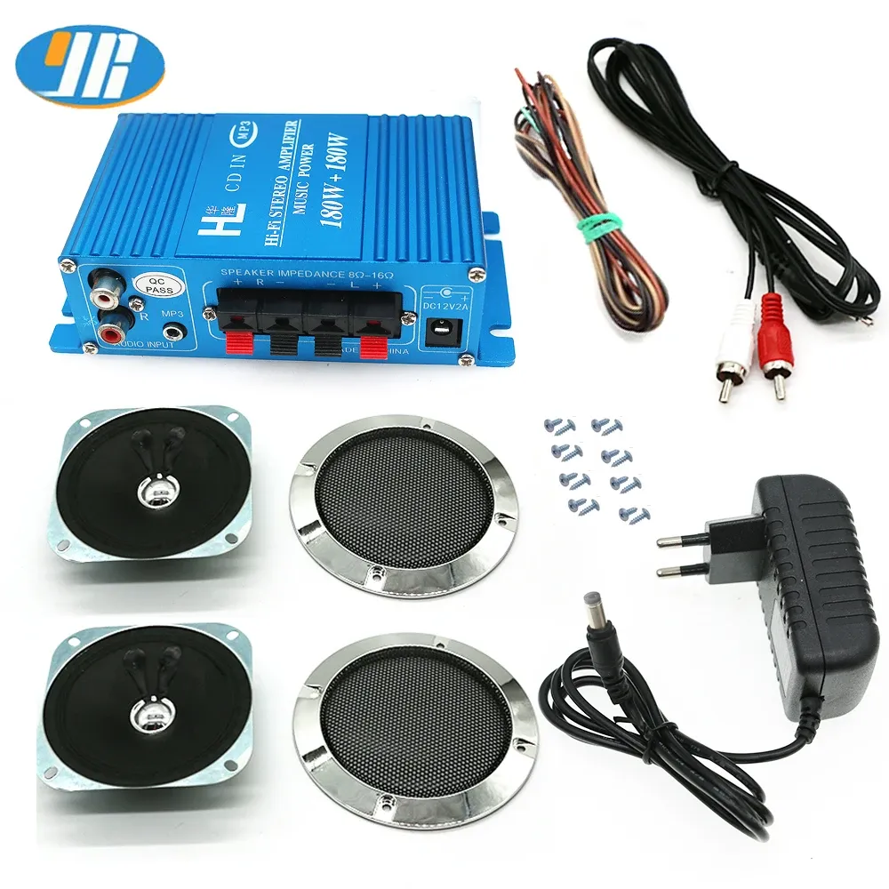 Games Kit Arcade Game Machine Audio DIY 180W Stereo Amplifier PC Car DVD MP3 Music Player 4 Inch Speaker Chrome Grille Cable