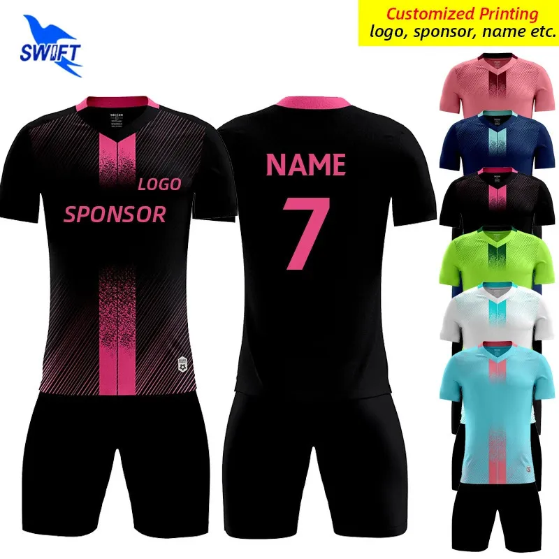 Customized printed breathable mens football jersey suitable for team short sleeved childrens football jersey set quick drying sportswear 240425