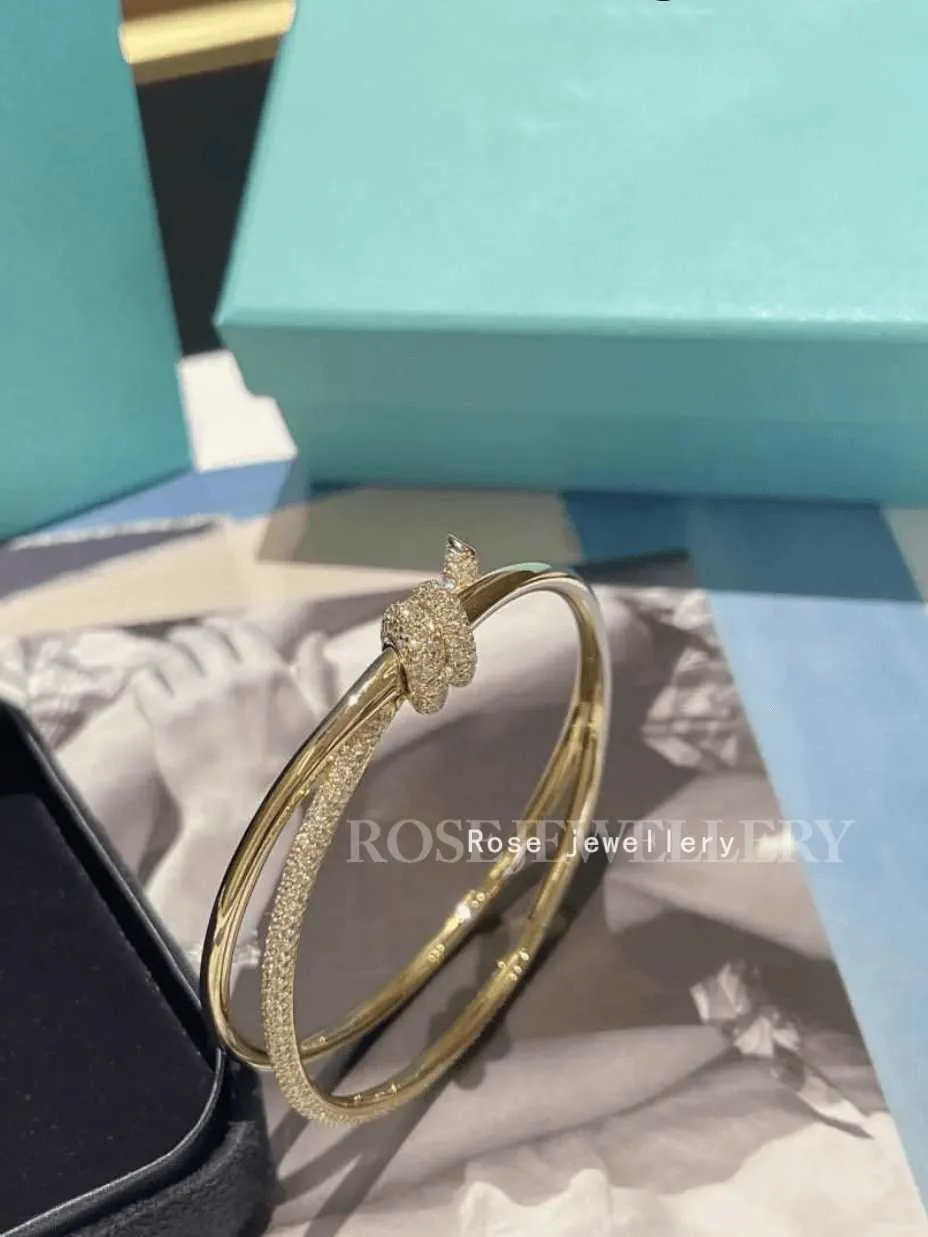 High Edition Knot Series 18K Rose Gold Diamond Dubbele rij scharnierarmband met dezelfde stijl Tiffaygu Zempel als hoofddeksel B9E4