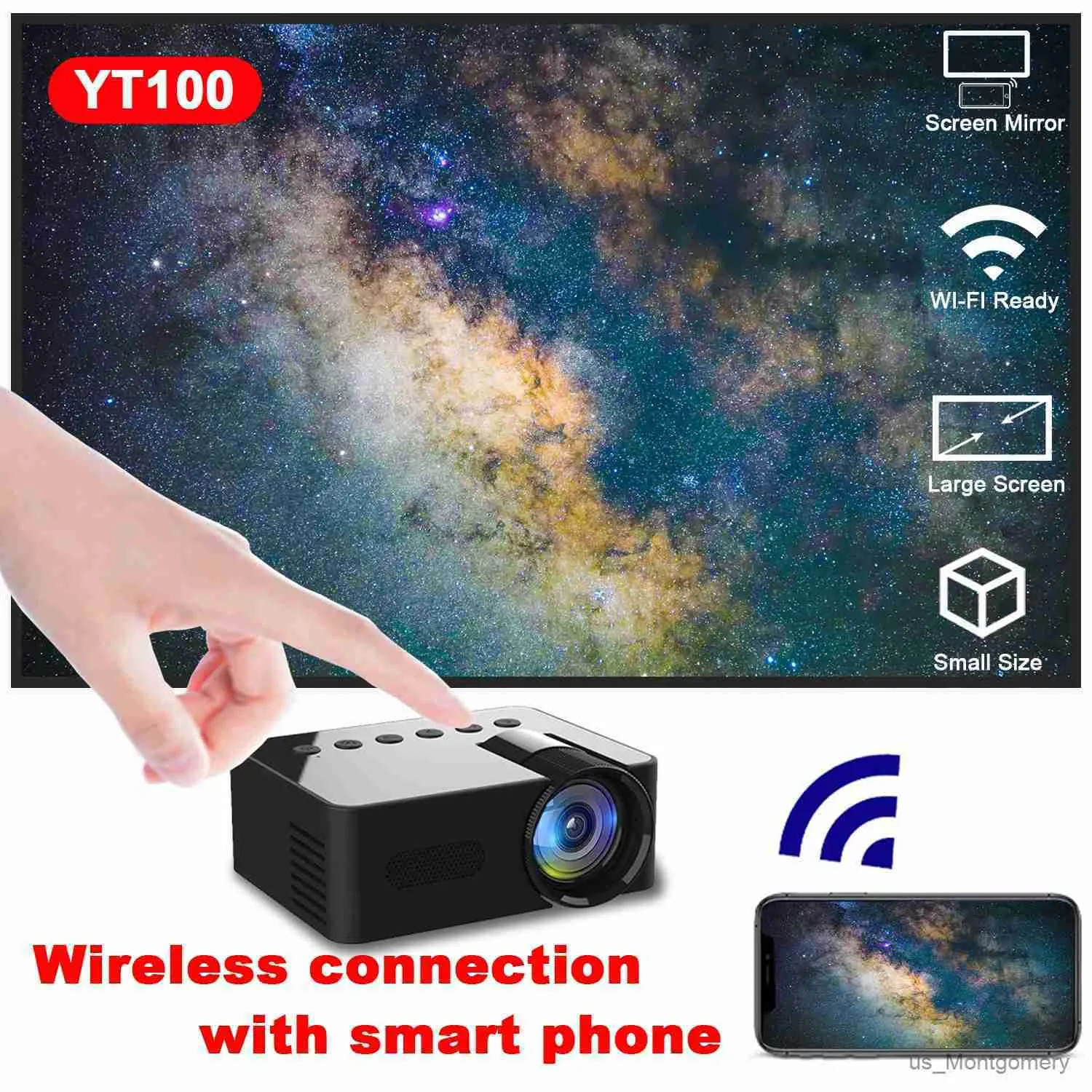 Projetores yt100 mini projetor mobile video wifi smart portátil home theater multiscovere sem fio para iPhone Android Cinema Kids Presente