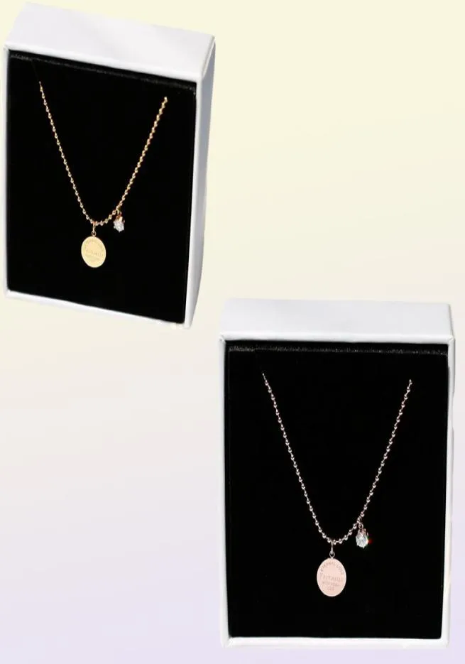 Yun Ruo Rose Gold Модные цирконы Письма с вырезанным подвесным ожерельем титановое стальное ювелирное украшение Женщина. Подарок на день рождения никогда не исчезает Whole5266197