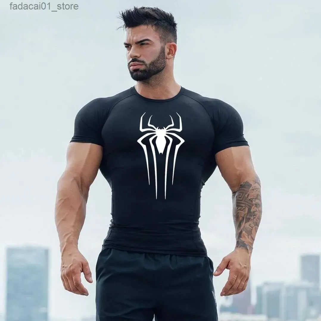 Męskie koszulki męskie ściskana koszula Fitness Ćwiczenie anime super pająk druk sportowy ciasna koszulka na siłownię szybkie suszenie top letnie męskie Q240426