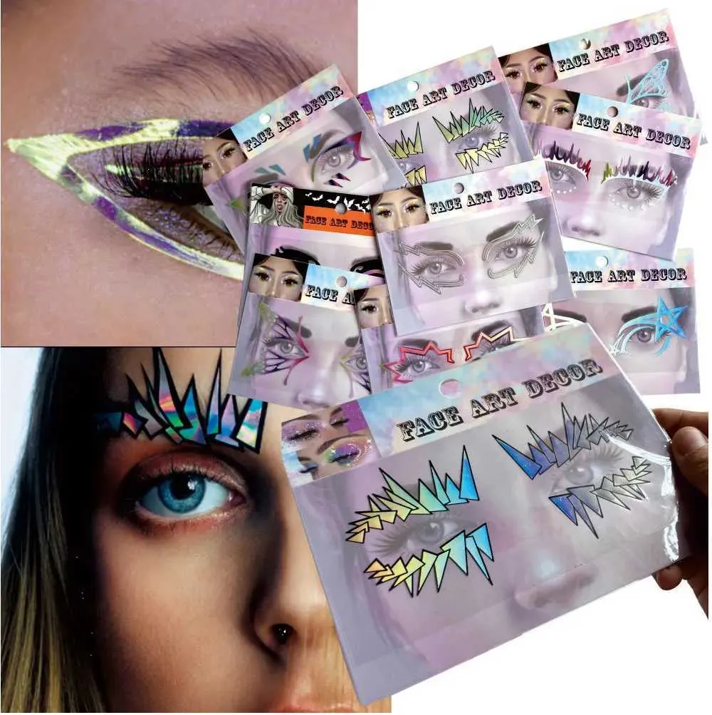 Tattoo Transfer Celebrity Laser Eyeliner Tattoo Face Laces Makeup Sticker for Festival Carnival Fiesta Holiday 240426
