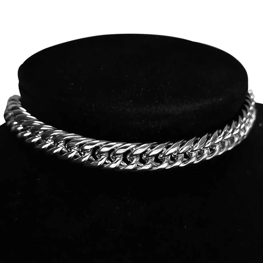 Strands Mens Thick Cuban Chain Necklace Mens Silver Stainless Steel Rap Singer Necklace Mens Hip Hop Jewelry Gift 240424