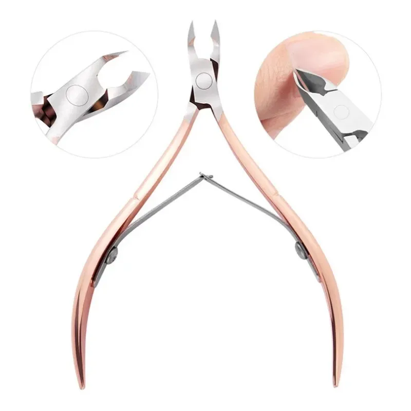 Stainless Steel Double Head Nail Art Dead Skin Pusher Cuticle Nipper Scissors Manicure Set Rose Gold UV Gel Remove 2/