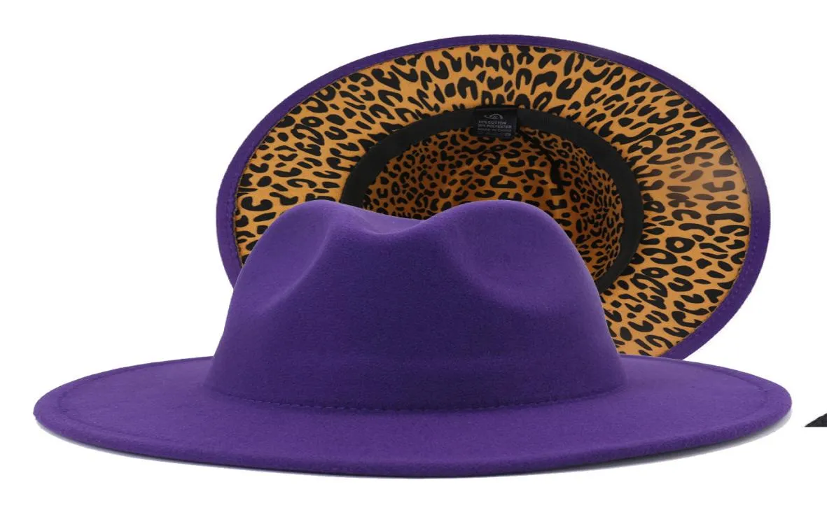 Новые пурпурные и леопардовые пещевые платья ковбойские джазовые шляпы Fedora Big Brim Women Men Panama 2 Tone Gambler Party Hat7009400