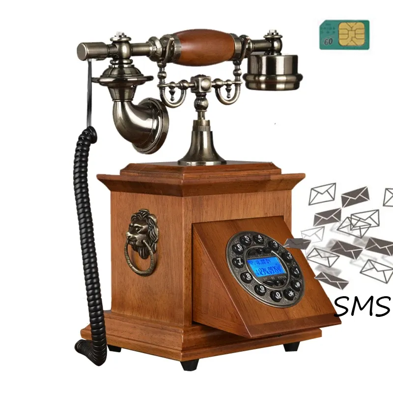 Tillbehör trådlös telefon GSM SIM -kort Fixad trådlös fasta antik Fixat retro Telefon Hemmakontor Hotell Trä metall för äldre anropare