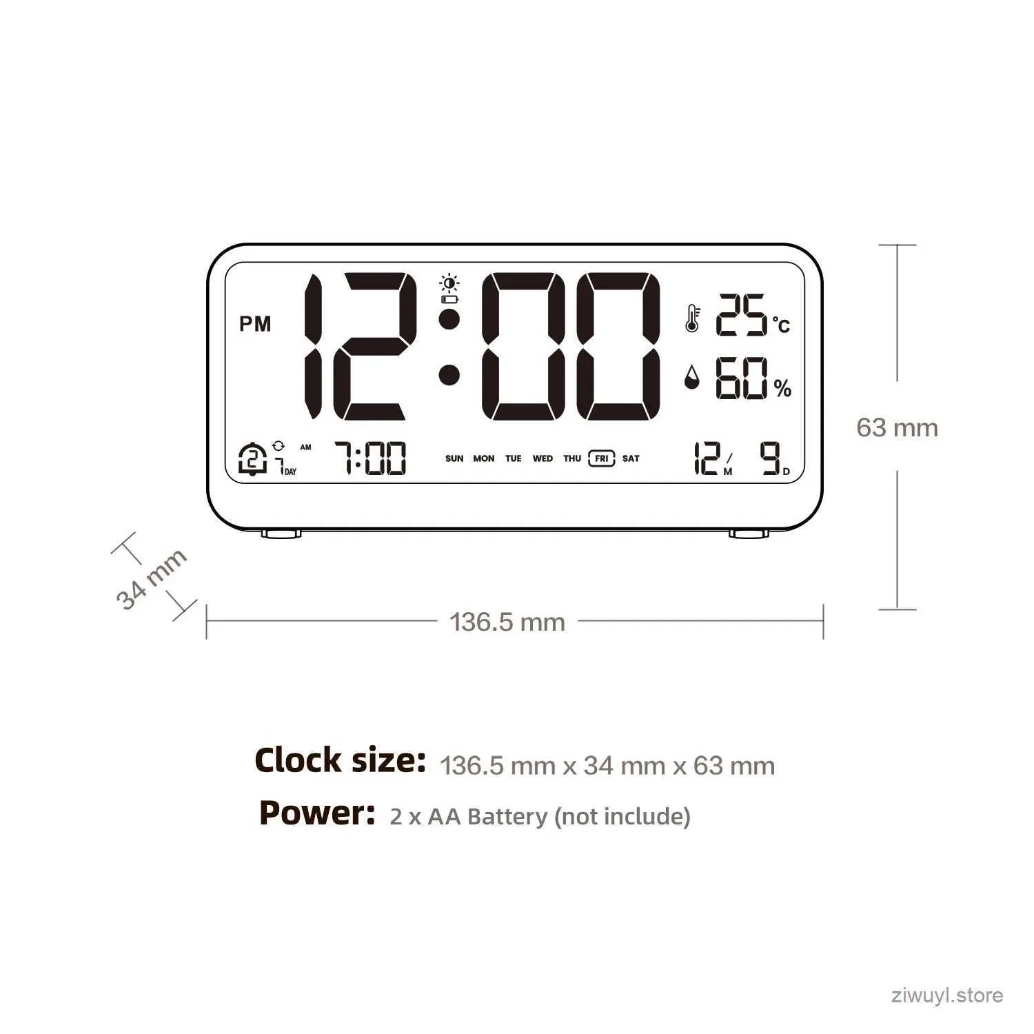 Orologi da tavolo da scrivania 8001-EN Multifunzionale Orologio digitale LED Luminosità Umidità a temperatura regolabile Visualizzazione della sveglia con doppi allarmi