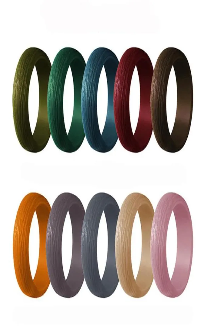 10pack tree bark grain silicone rings rubber Wedding bands for Women size 4101571717