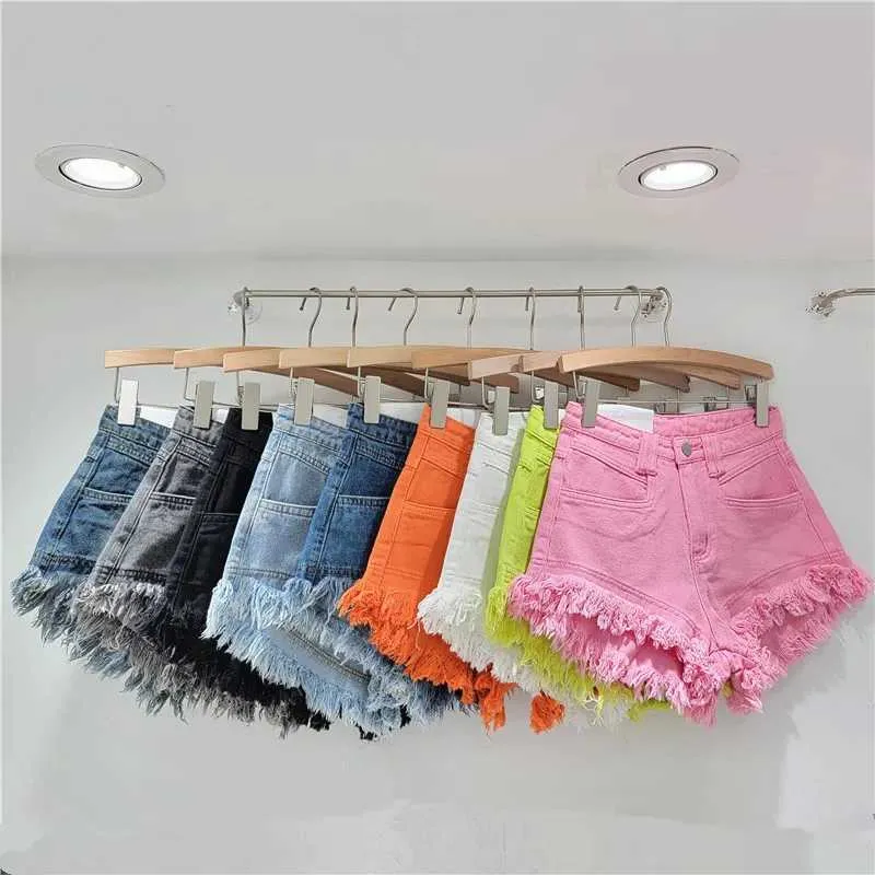 Dames shorts raw denim shorts dames jeans nieuwe hoog taille tassel tassel ontwerp a-line brede pijpen hot pants booty shorts y240425