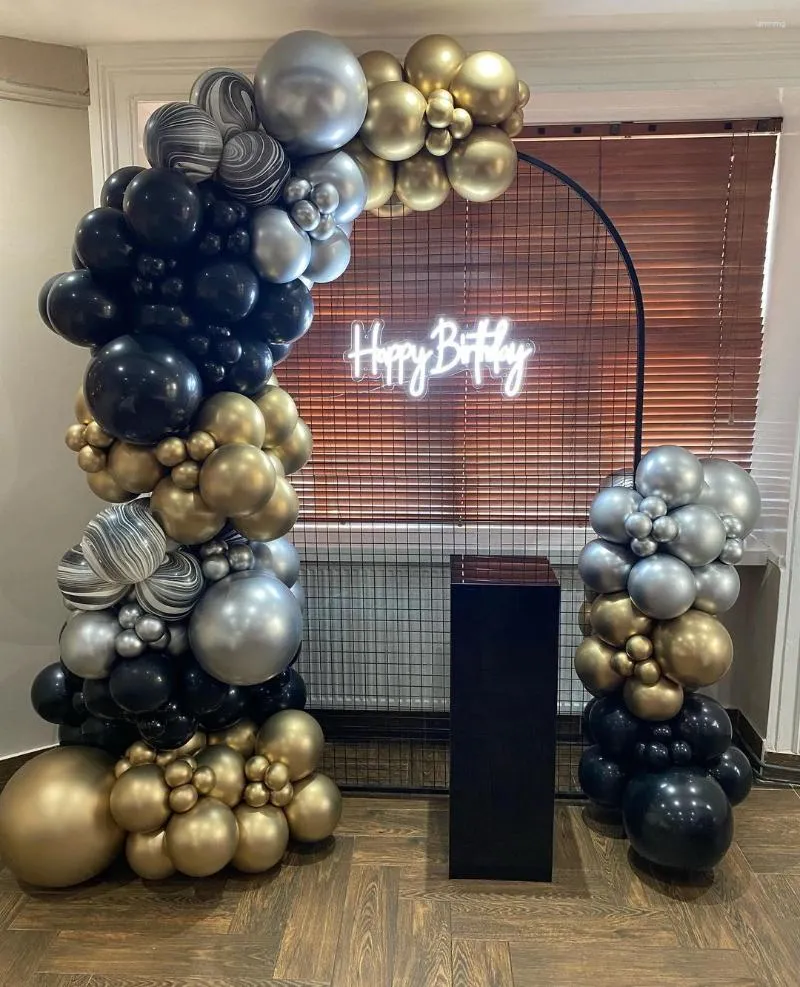 Feestdecoratie 138 stcs Chrome Gold Mat Wit Black Agate Ballonnen Garland Arch Kit Baby Shower Gender Reveal Wedding Birthday