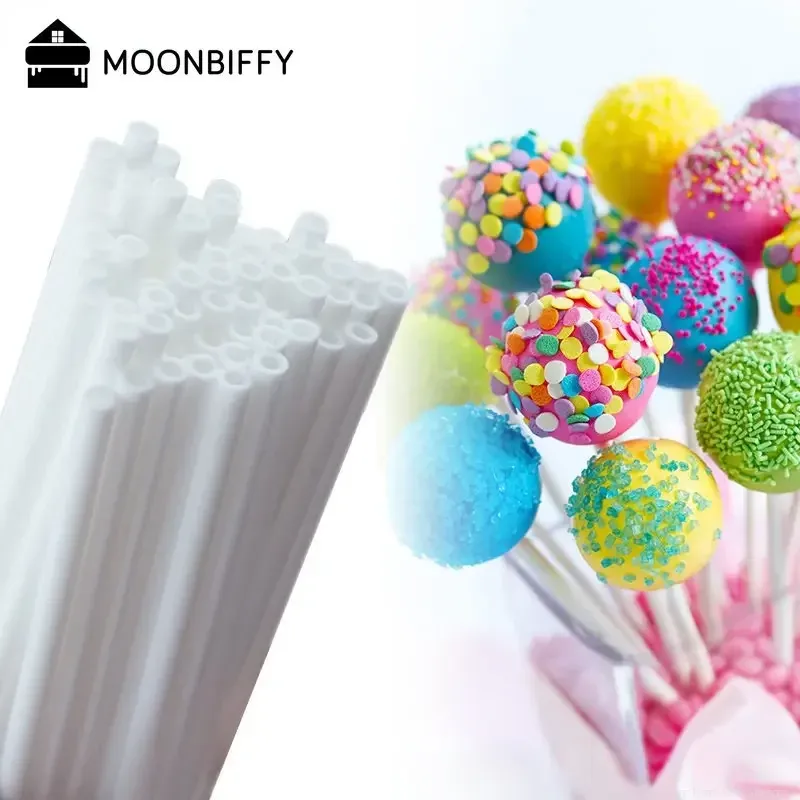 FOLMS 100PC Plastikowy Lollipop Straw Straw Biała DIY Pieczenie