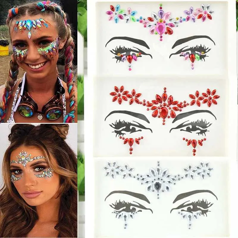 Tattoo Transfer New 3d Rhinestones for Face Festival Makeup Crystals Adhesive Glitters for The Face Gems Jewelry Diamond Sticker Bright Face 240426