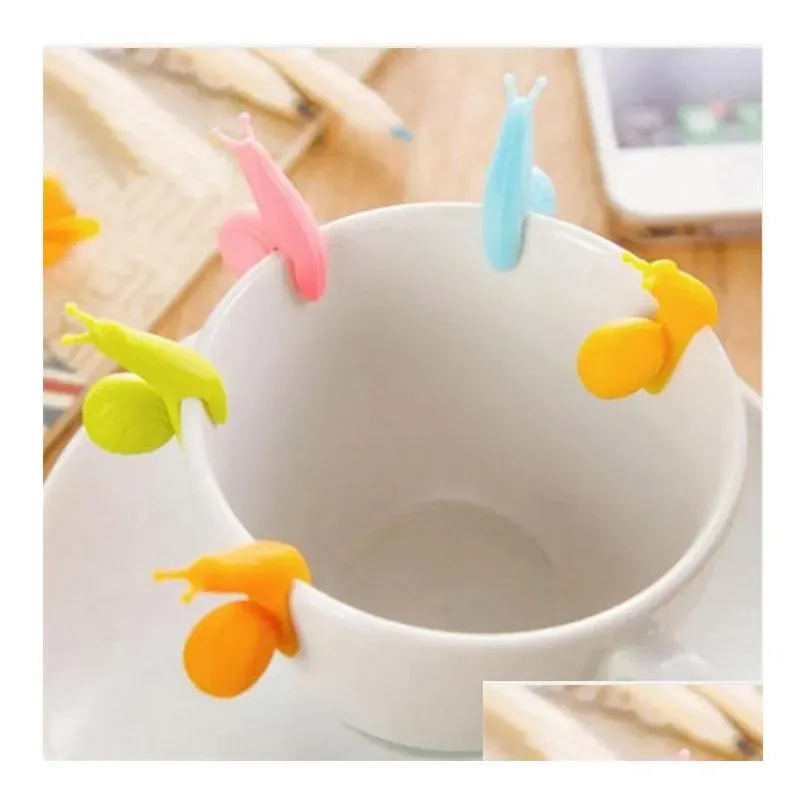 cute snail tea bag holder food grade silicone snail shape wine glass recognizer multi function party bar tool