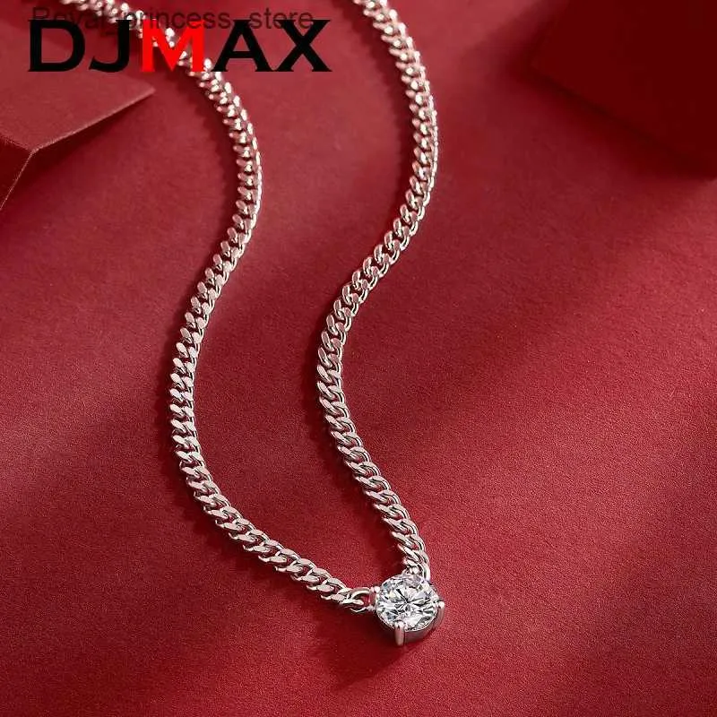 Colliers pendants Nouveaux DJMax Original 925 Serling Silver Mens Diamond Cuban chaîne 1-3CT Collier de diamant Moisanite Q240426