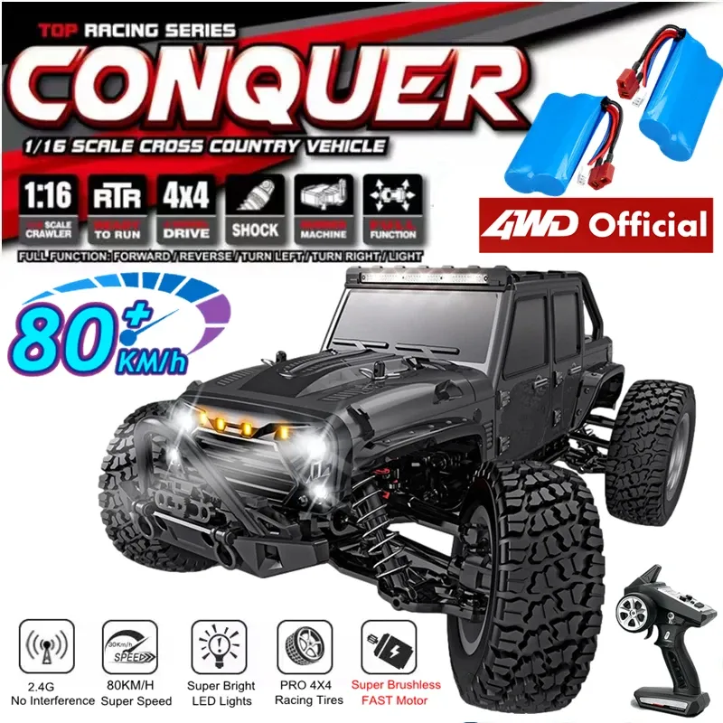 CARS 4WD Controle remoto RC Car 50 ou Super Brushless 80 km/h rápido de alta velocidade All Terrain Off Road Monster Radio 4x4 caminhão para adultos k