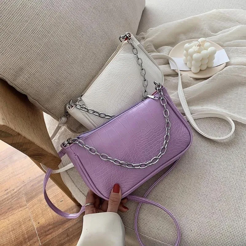 Stone Purple Leather Purse Bag Stone Pattern PU Leather Crossbody