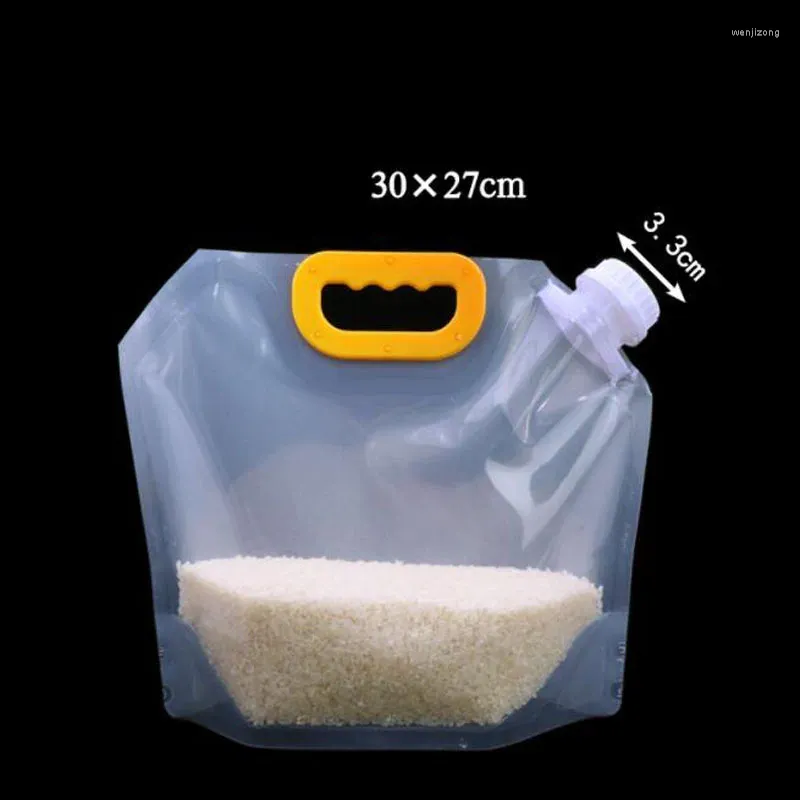 Bolsas de almacenamiento 5 piezas de plástico transparente Embalaje de grano de plástico Bolsa de comida grande con Spout Kitchen Orgrogier Accesorios 2024