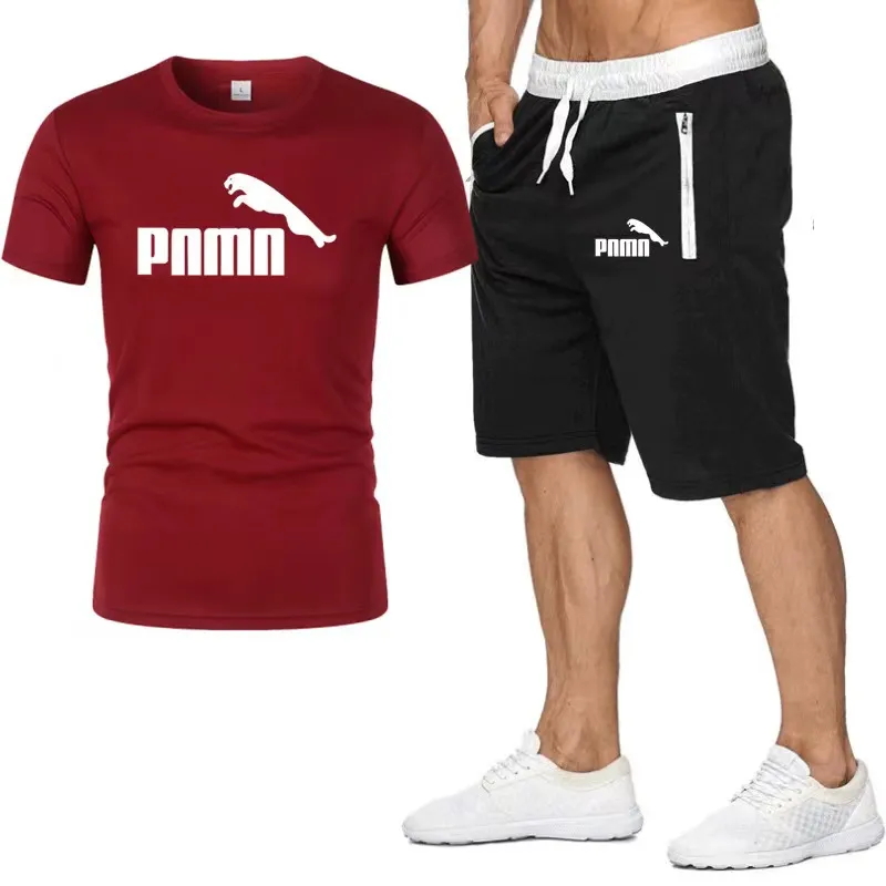 Мода Новая буква напечатанная мужская футболка повседневная набор пятиточечных шорт + футболка мужская модная набор оптом
