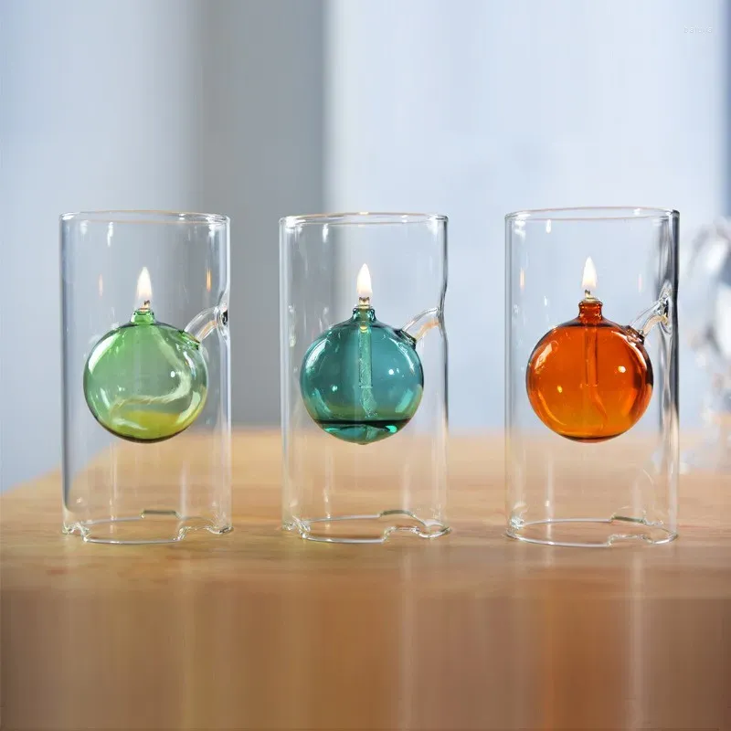 Ljushållare kreativa transparent cylinder färgat glas ljusstake oljelampa europeisk hushållsdekoration bröllop gåva grossist