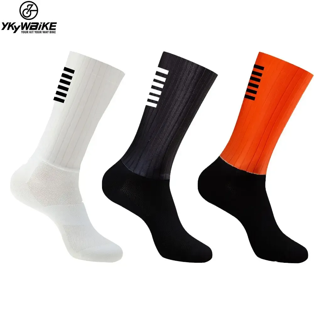 Socken ykywbike schwarz rosa weiß rote Farbe Anti -Slip Silicon Aero Socken WhiteLine Radsportsocken Männer Fahrrad Sport Running Bike Socken