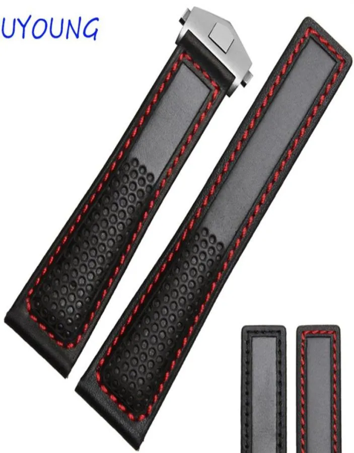 s 22mm Black red Genuine Leather Watch Band Men Air Permeability With Holes Strap CJ191225275j6854957