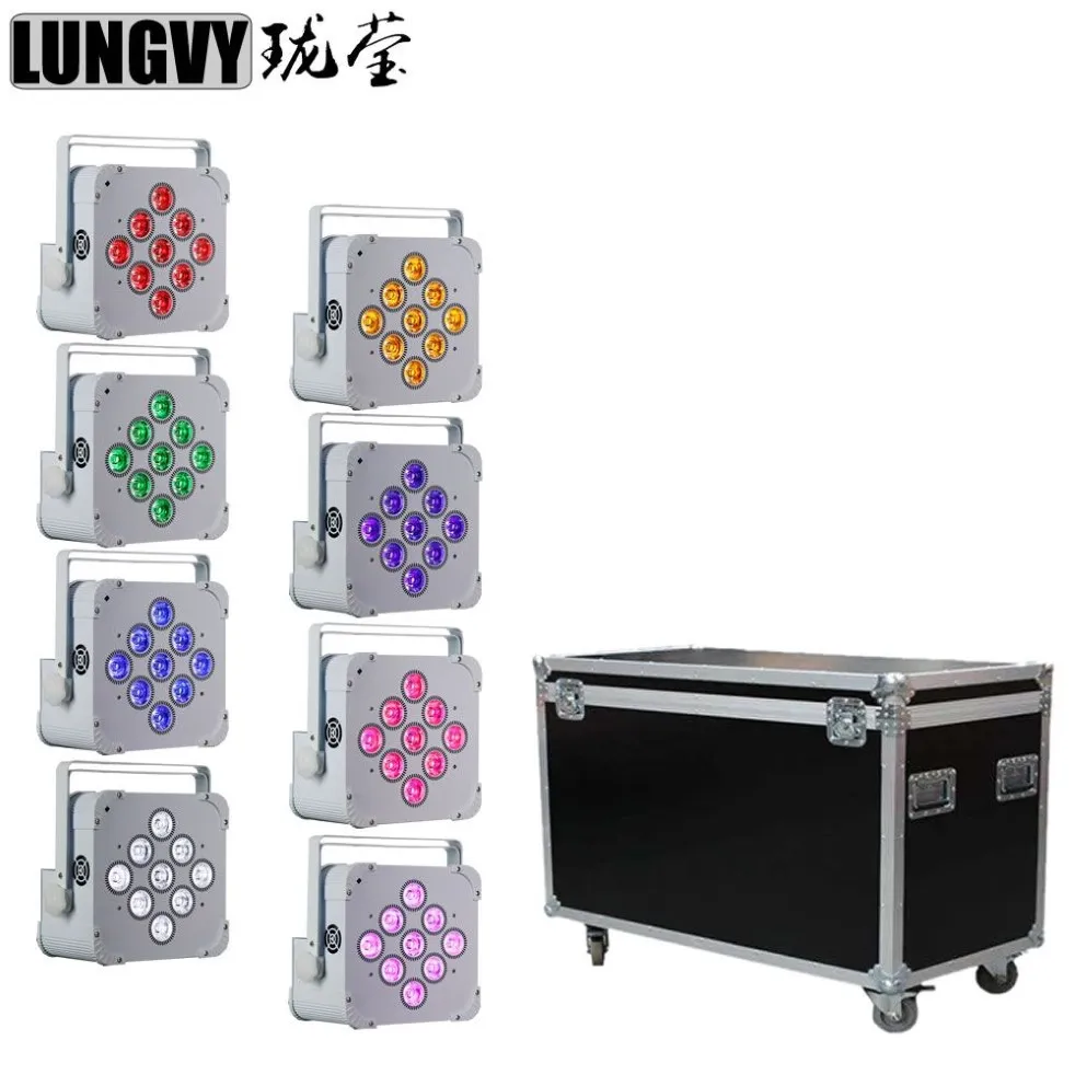 8st Lot With Flight Case 9x18W RGBWA UV 6in1 Batteridriven trådlös DMX -scenljus Led Par Light Uplight196o