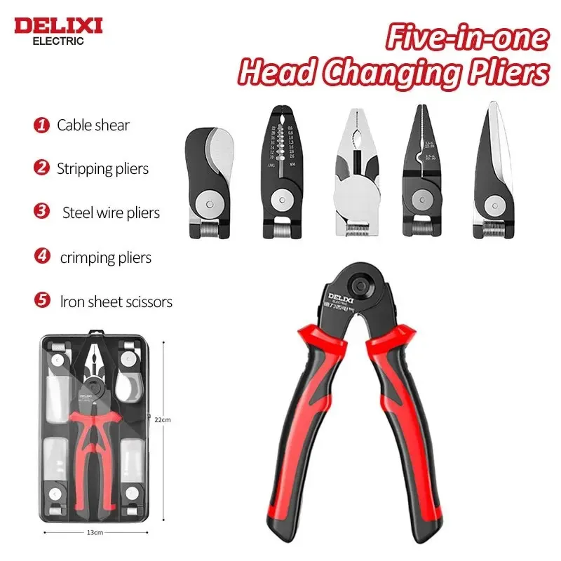 5in1 Multifunctional Pliers SetInterchangeable Plier Heads Steel Wire PliersWire StripperCable ClampCrimping 240415