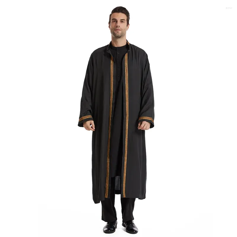 Etnische kleding Zwart Kimono Jubba Thobe for Men Muslim Islamitische Saoedi -Arabisch gewaad Midden -Oosten Dubai Turkije Abayas Abaya Jurk Thoub Eid