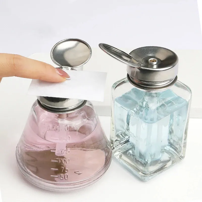 Empuje el dispensador de bomba vacía de vidrio para el polo de uñas desmaquillante de alcohol para la botella transparente del limpiador de líquido almacenamiento 240416