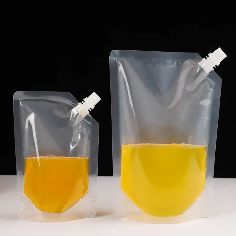 Disposable Plastic Drinking Beverage Bags 200ml 250ml 350ml 380ml 500ml 1000ml Spout Liquid Stand Up Nozzle Pouch For Soya Milk Tea Coffee Juice Water Cold Drink Pack