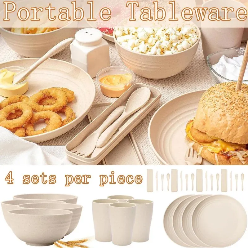 Dinnerware Gets Wheat Straw Sets Lightweight e Pratos inquebráveis PRAIXOS PORTÁVEIS COLOR NORDIC 28 PETOS DE TABAL