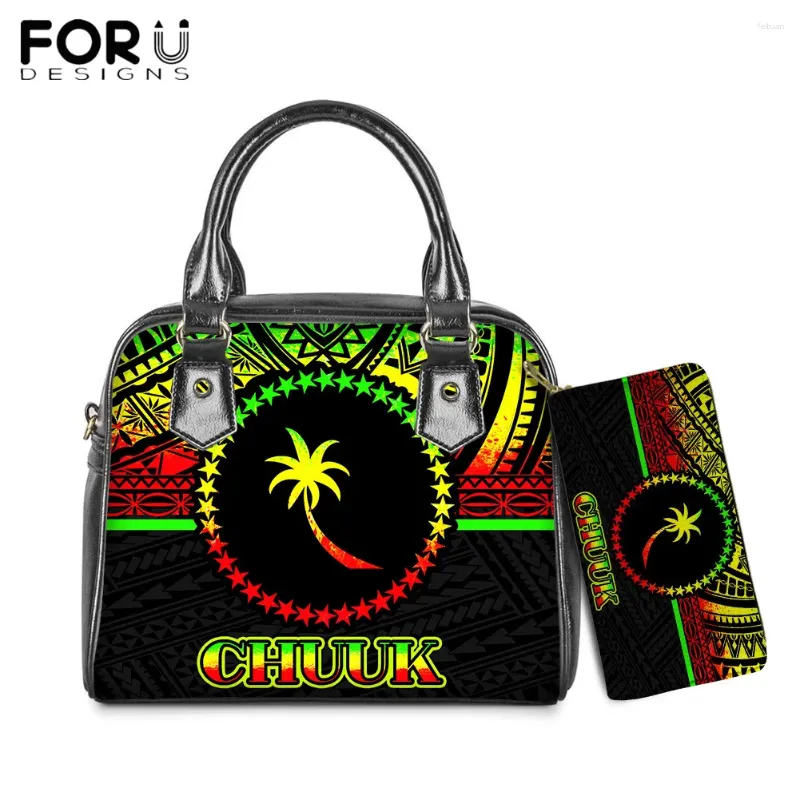 Schoudertassen voorschuwen voor vintage casual tote top-handle dames messenger tas chuuk polynesisch tribale patroon 3D print portemonnee portemonnee leer