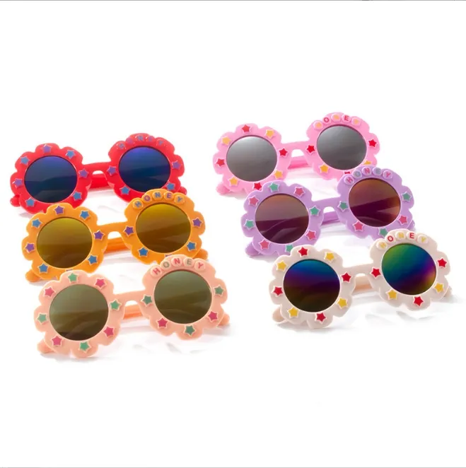 Meninas Óculos de sol Crianças de sol copos infantil lentes lentes de letra meninos flores espelho infantil de bebê óculos frios