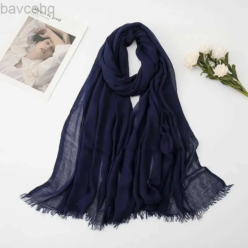 Sjalar stor storlek vanlig marinblå frans viskos sjal halsduk lady wrap ljuddämpare pannband muslim hijab snood echarpe foulard femme 190*90 cm d240426