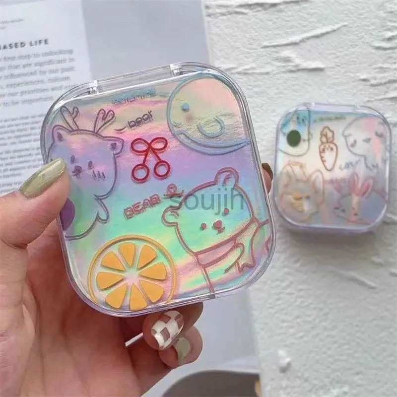 Contact Lens Accessories Lovely Pocket Mini Contact Lens Case Cartoon Rabbit Box Travel Portable Lens Box Square Box Lens Box Container Clip Rod Lens Box d240426