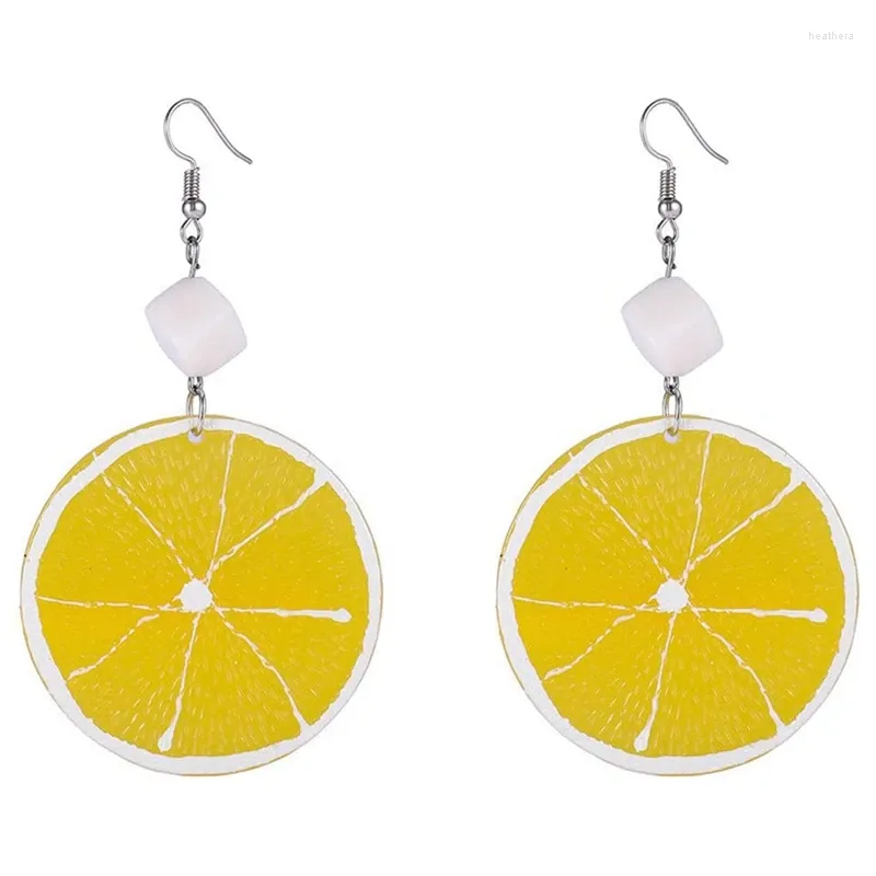 Hoop Earrings Summer Resin Fresh Lemon Orange Slice Drop Women Acrylic Fruit Jewelry