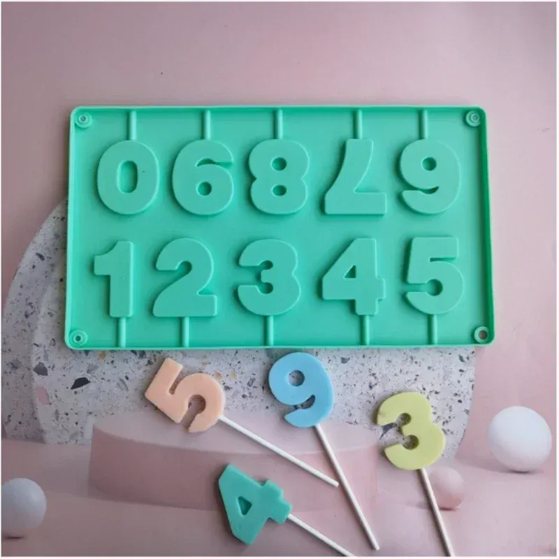 Moulds 09 Number Silicone Lollipop Mold Ice Candy Chocolate Moulds Baking Tool Cake Jelly Candy Mold with Sticks Party Decoration