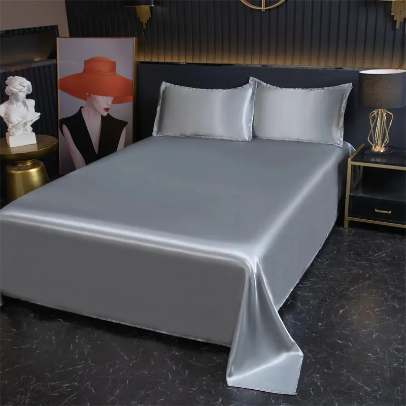 Luksusowy płaski arkusz stały kolor satynowy arkusz łóżka miękki wygodny arkusz łóżek Rayon Blothets Arkusz 240410