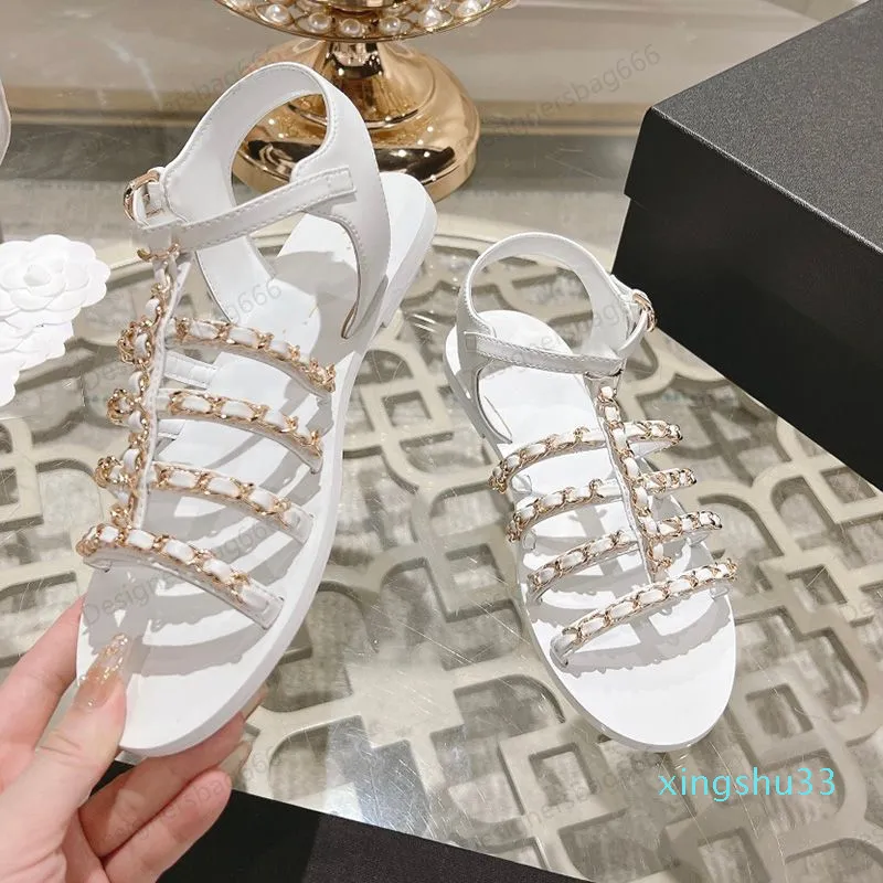 15A 24SLuxury Platforms Women Designer Bohemian Sandals Rattan Chain Fisherman Flat Gladiator Sandaler Raffia Woven Twine Buckle Sandals Outdoor Beach Shoes