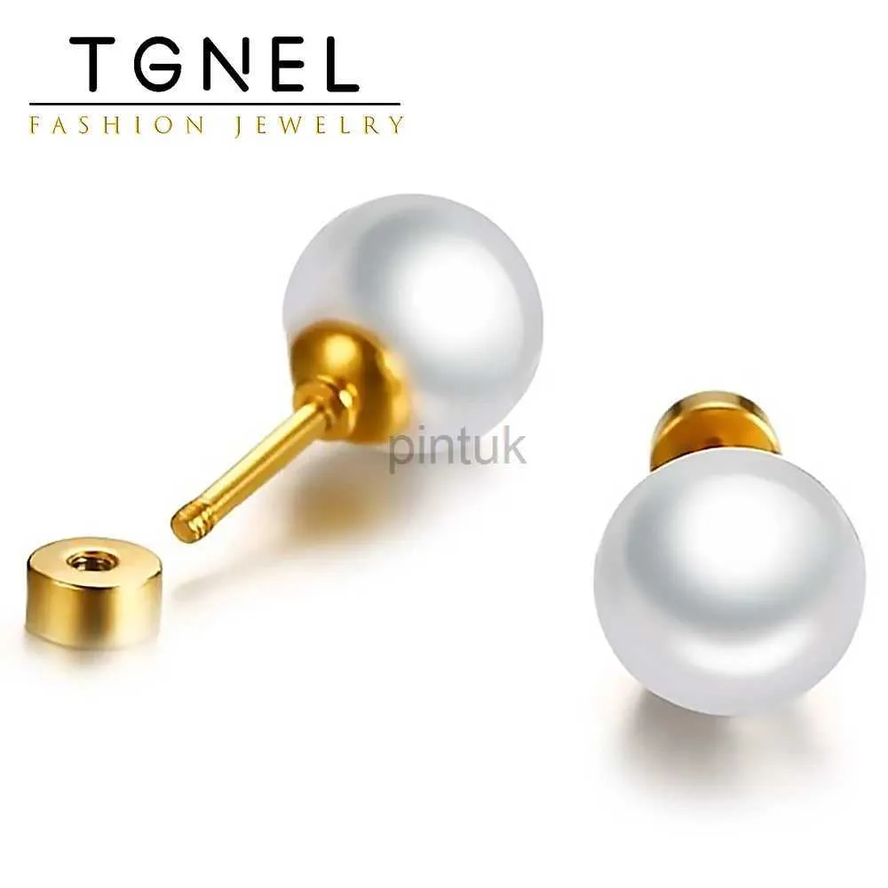 Stud Stainless Steel Earrings 8mm White Pearl Screw Stud Earrings for Women Girls Tiny 20G Piercing Sleeper Mens Fashion Tragus Ears d240426