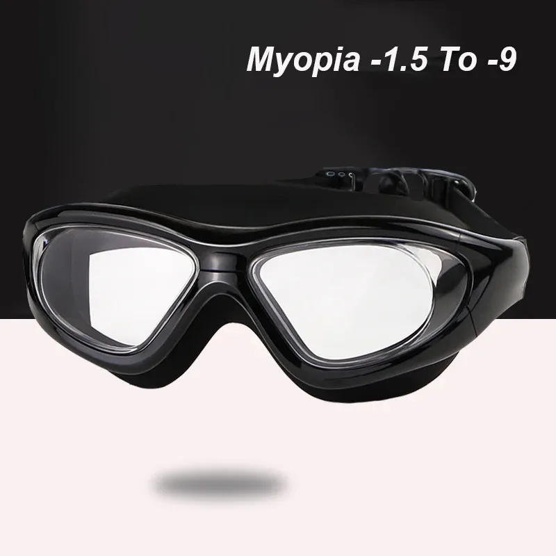 Da -1,5 a -9 miopia occhiali da nuoto uomini adulti donne grandi cornice HD svuotata o elettroplatazione di occhiali da bagno anticruofronico 240412