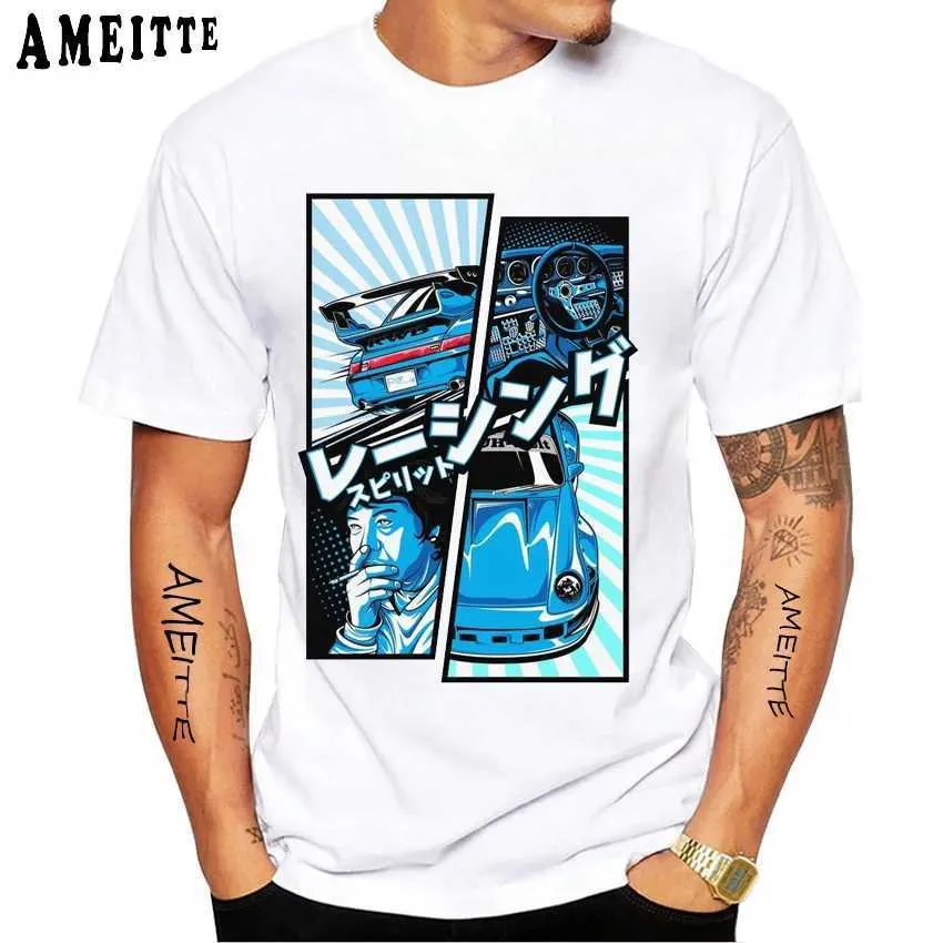 Herr t-shirts nya sommarmän kort slve rwb 993 manga stil klassisk t-shirt hip hop boy vit casual ts legend sport topps t240425