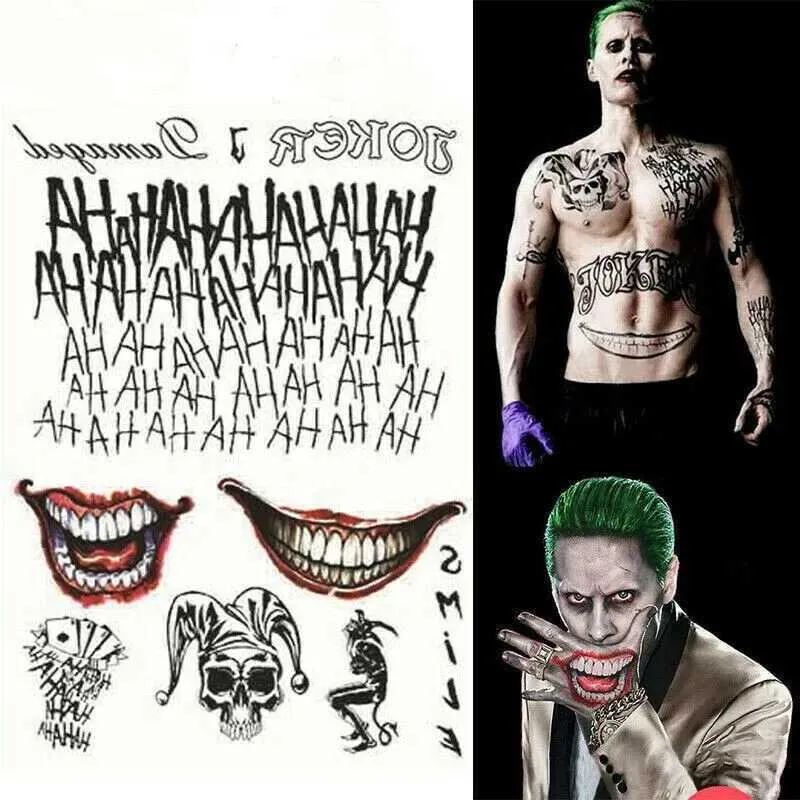 Tatuaż Transfer 9 Style Joker Tatoo Waterproof Fake Tattoo Stirey Halloween Suicide Squad Tymczasowy tatuaż horror dostarcza nowe 240426