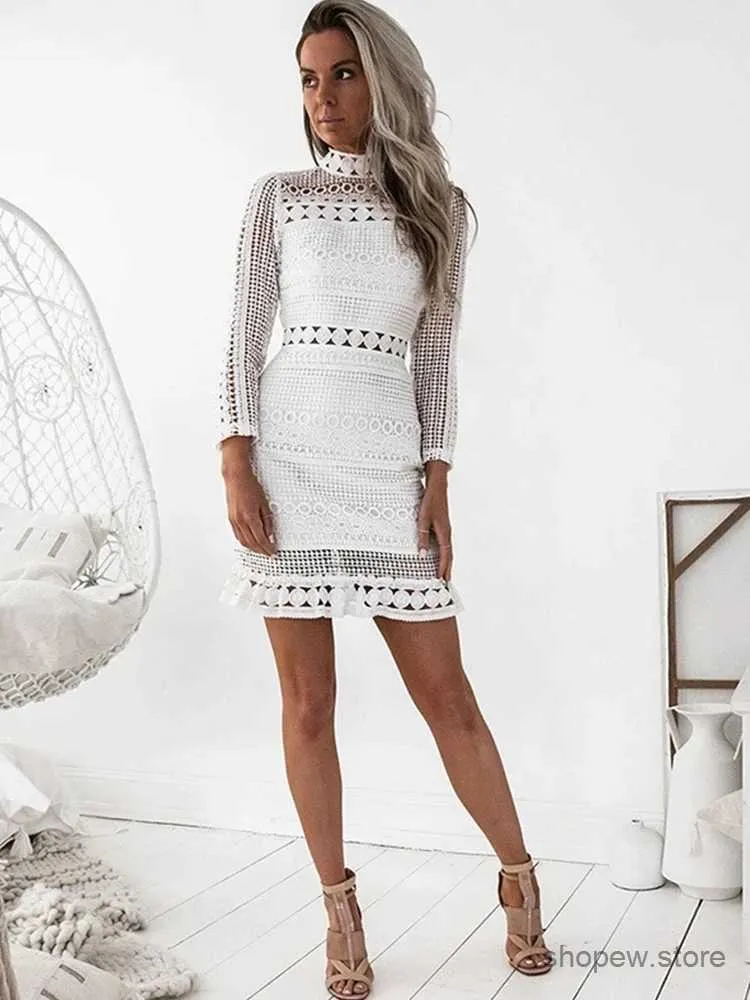 Basic Casual Dresses Lossky Sexy White Lace Stitching Hollow Out Party Dresses Elegant Women Short Mini Summer Casual Dresses Clothes For Women 2024