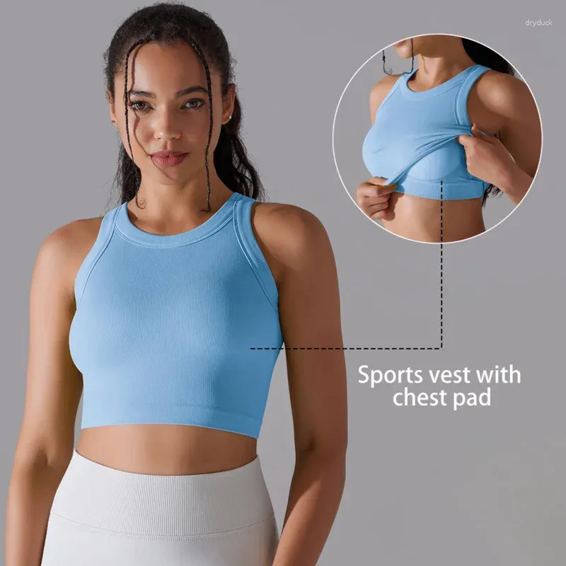 Camisoles & Tanks Seamless Sports Vest With Pad Women Yoga Bra Workout Fitness Crop Top Daily Gym Running Shockproof High Elastic