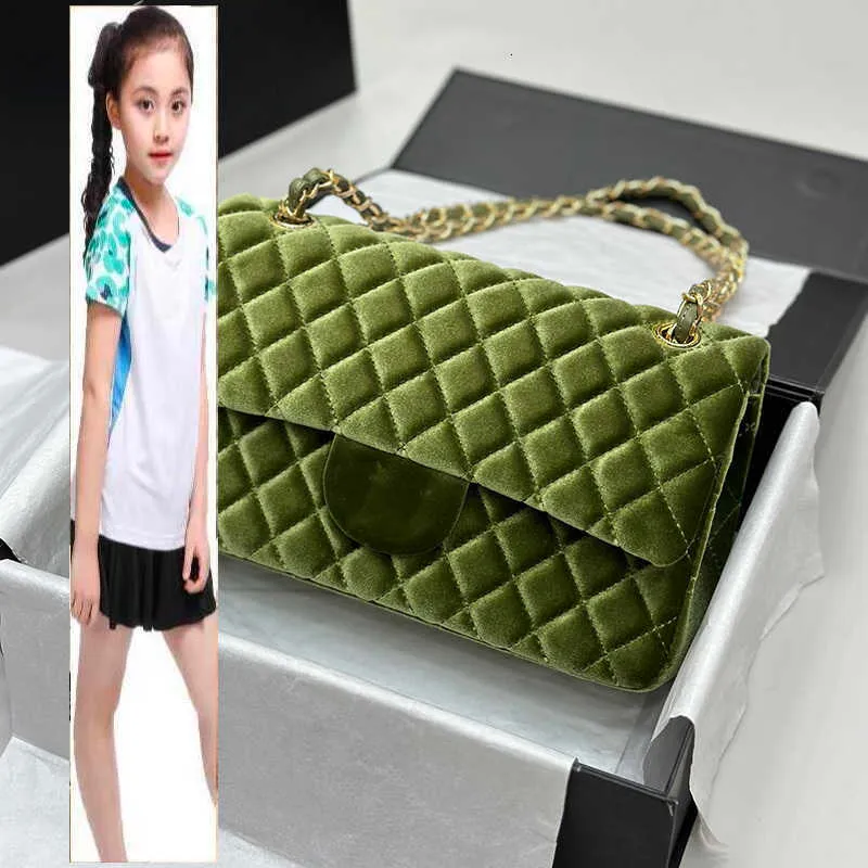 Kids Bags CC Bag 23A Womens Designer Classic Double Flap Quilted Velvet Bags Green Brown Pink Black Velour Gold Metal Hardware Matelasse Chain Crossbody Shoulder Han